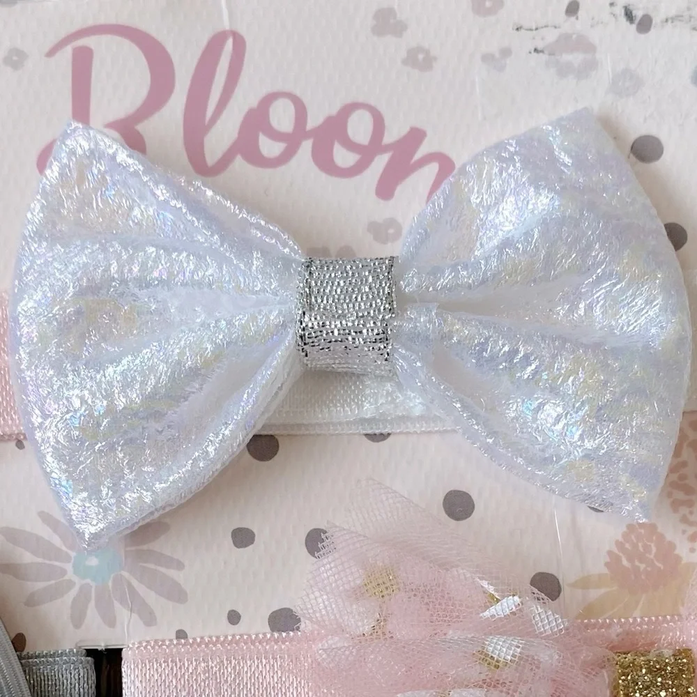 NEW! Bundle 10 Headbands With Bows Dainty Newborn Baby Pink Cream White Gray